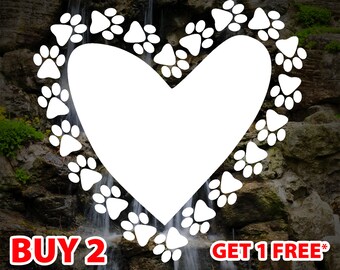 Dog Paw Heart Vinyl Decal: Pet Footprint Sticker