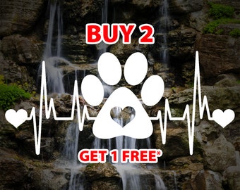 Dog Paw Heartbeat Vinyl Decal - Pet Lover Gift