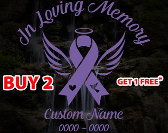 Memorial Angel Ribbon Vinyl Decal: Cancer In Memory Of, Custom Name & Date