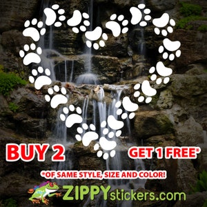 Dog Paws Heart Shaped Decal Version 1 - Pet Dog Footprint Heart Shaped Custom Vinyl Sticker Version 1 -  Dog Lover/Puppy Love Decal