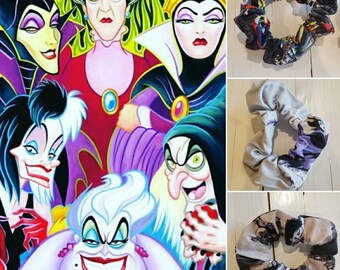 Disney Villain inspired Scrunchies Halloween Animal print Maleficent Evil Queen Ursula Cruella