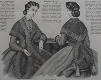 Mantelet écharpe en tricot/ la Mode Illustrée 1864/patron PDF à télécharger/Instructions en Français