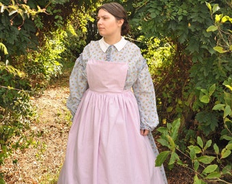 Bib apron / 1860s pinner apron / second empire apron / civil war apron / 18th century apron / rococo apron