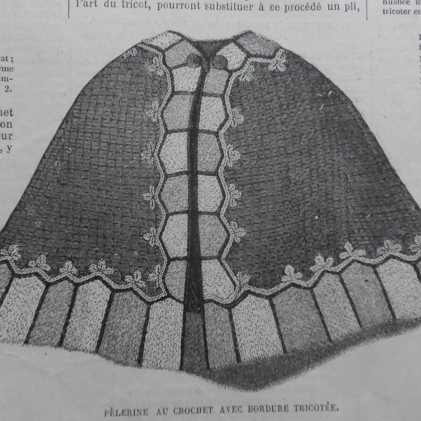 Pèlerine  au crochet/ la Mode Illustrée 1864/patron PDF à télécharger/Instructions en Français
