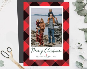 Plaid Christmas Card, Custom Family Holiday Photo Card, Printable Photo Christmas Card, 5x7