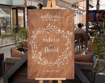 FAUX Wood and Wreath Wedding Welcome Poster,  Wood Printable Wedding Welcome Sign, Wood Welcome sign, Welcome Signage, INSTANT DOWNLOAD