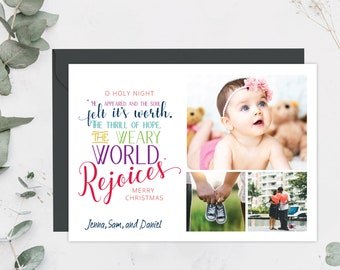 Personalized O Holy Night Christian Family Photo Christmas Cards - 5x7 Religious Holiday Collage