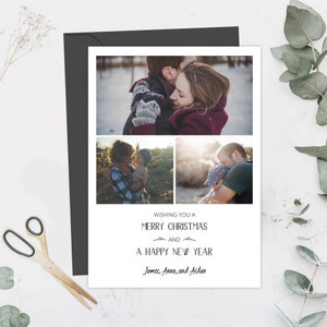 Ik wens u een vrolijk kerstfeest en een gelukkig nieuwjaar. Fotokerstkaart, aangepaste familiekerstkaart, afdrukbare kerstkaart 5x7