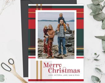 Plaid Christmas Card, Custom Family Holiday Photo Card, Printable Photo Christmas Card, 5x7