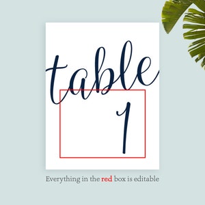 Printable Table Number Templates, 4x6 Navy Printable Templates, DIY ...