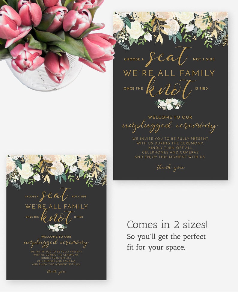 Pick A Seat Not A Side Ivory Gold Floral Choose A Seat Not A Side Unplugged Ceremony Sign Floral Wedding Welcome Sign Instant Download Home Decor Wall Decor Ichigenn Nishifunabashi Com