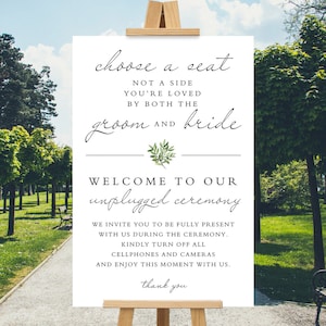 Choose a Seat Not a Side Unplugged Ceremony Sign with Greenery, Wedding Welcome Sign, Pick a Seat Not a Side, Eucalyptus, INSTANT DOWNLOAD