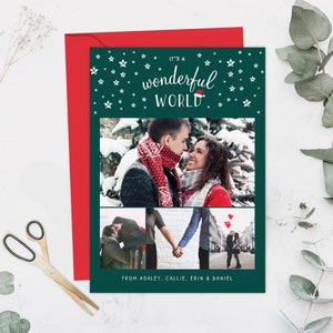 Het is een prachtige wereld foto kerstkaart, familiecollage kerstkaart, familie kerstkaart, afdrukbare kaart, aangepaste fotokaart
