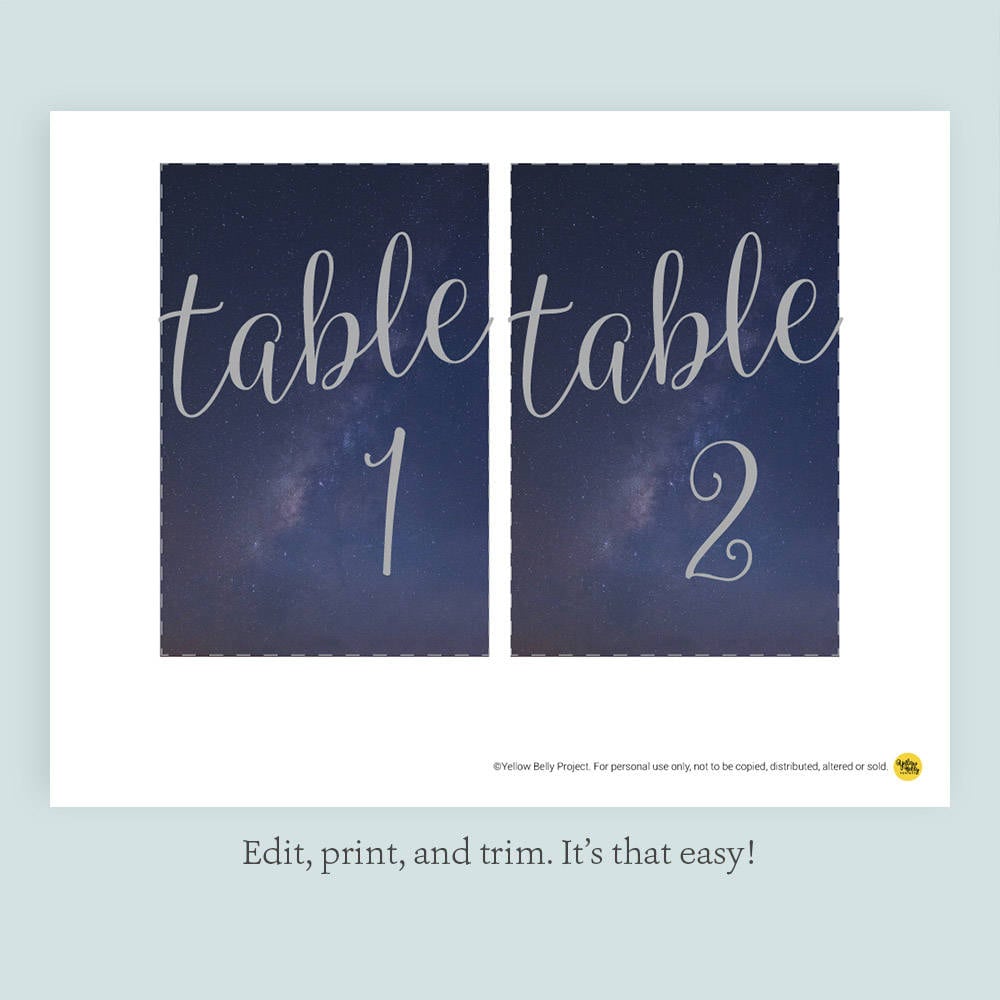 Printable Table Number Templates, Navy Blue and Silver Starry Night DIY ...