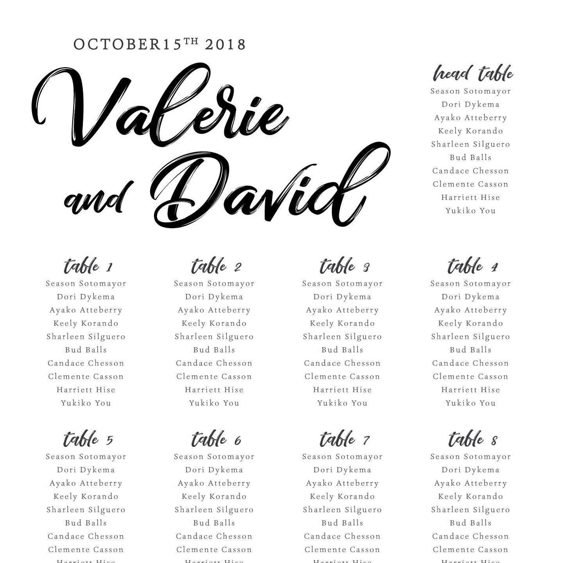 Wedding Seating Chart Sign Wedding Seating Poster Guest List Etsy