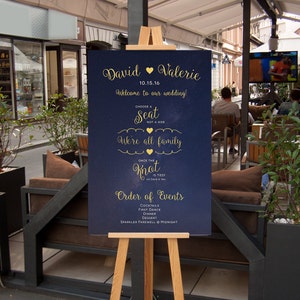 Choose a Seat Not a Side Sign, Wedding Program Poster, Welcome Wedding Sign, Navy Blue and Gold Starry Night CUSTOM DIGITAL Printable, 20x30