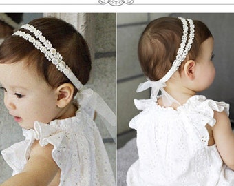 white lace baby headband
