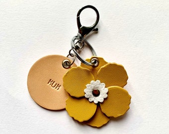 Handmade Leather Flower Personalised Keyring