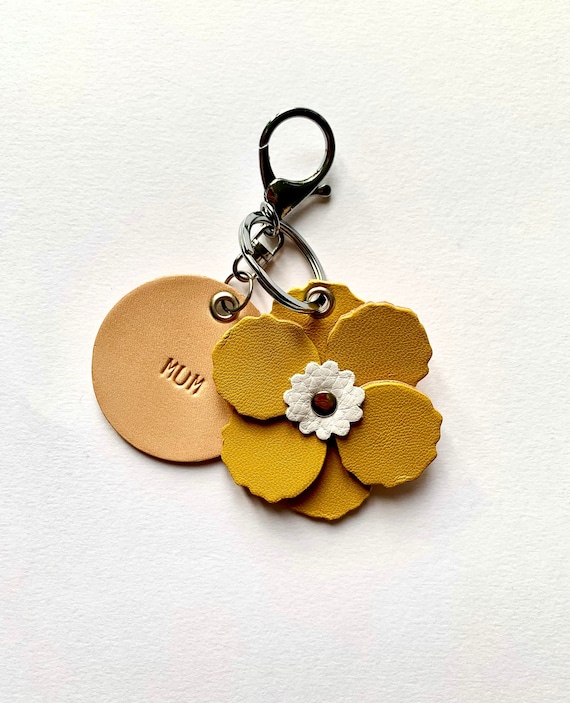Handmade Leather Flower Personalised Keyring