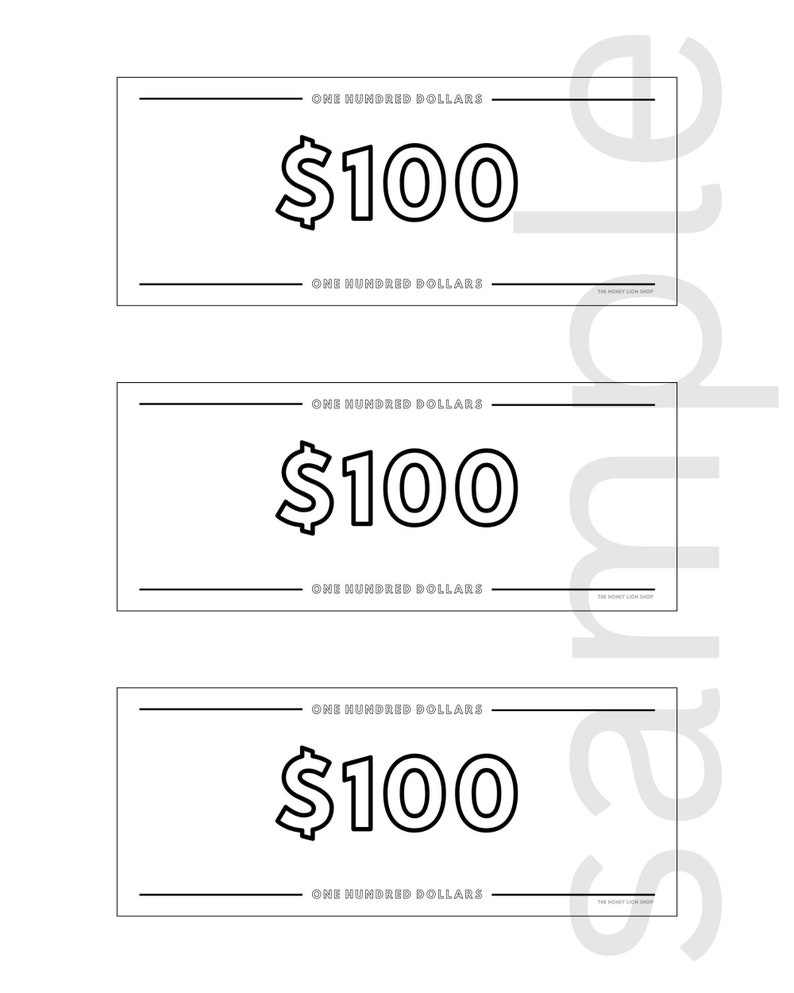 Minimal Outline Money Placeholder Printable FAKE MONEY 100 Money Placeholder Budget Binder Cash ...