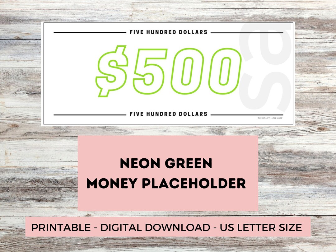 Neon Green Money Placeholder Printable FAKE MONEY 100 Etsy