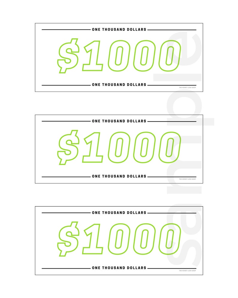 Neon Green Money Placeholder Printable FAKE MONEY 100 Etsy