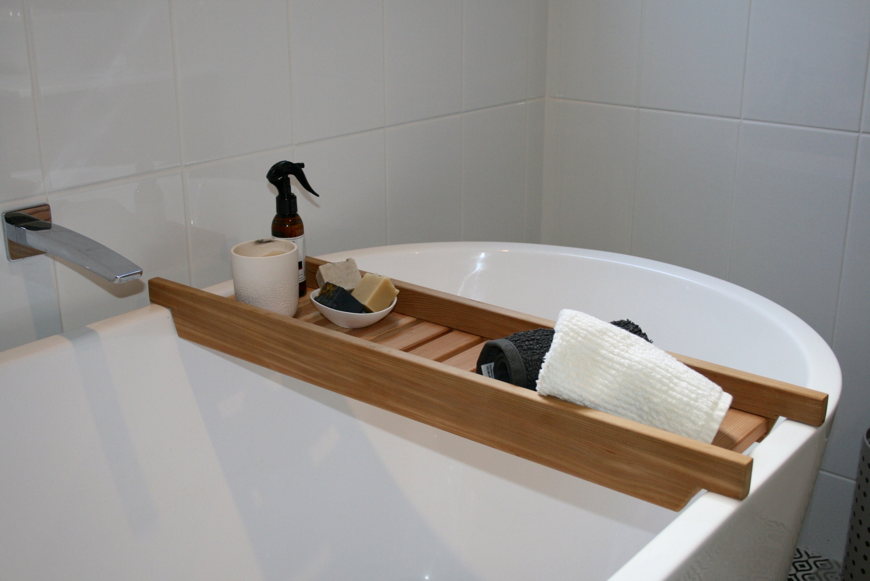 THE ASCOT Bath CADDY Timber Storage Shelf, Tidy, for Free Standing