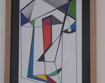 Original abstract painting on paper, framed