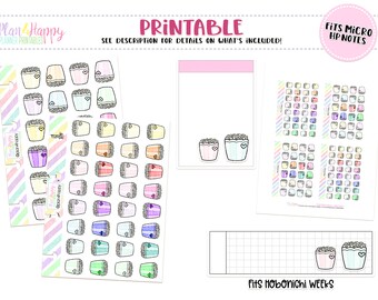 Printable Planner Stickers, Popcorn Stickers, Fits Micro Happy Notes, Tiny Stickers, Doodle Stickers, Hobonichi Weeks Stickers