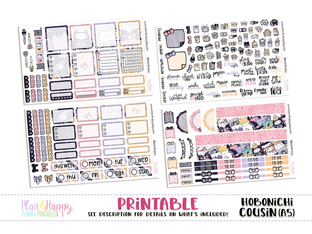 Hobonichi Cousin (A5) Weekly Kit, Cute Halloween Cats Weekly Kit ...
