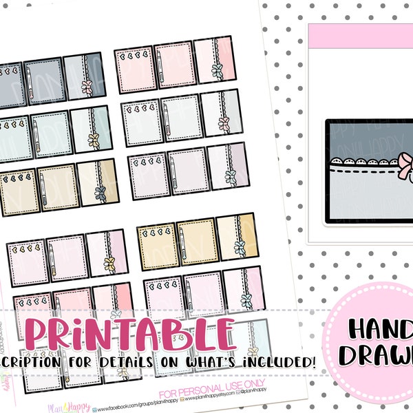 Printable, FOLDABLE Boxes, Fit Most Planners, Printable Kawaii Stickers, Printable Planner Stickers, Hand Drawn Stickers, Set 02-B