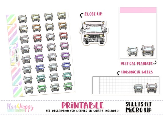 Truck Printable Planner Stickers Sheets Fit Micro Happy | Etsy