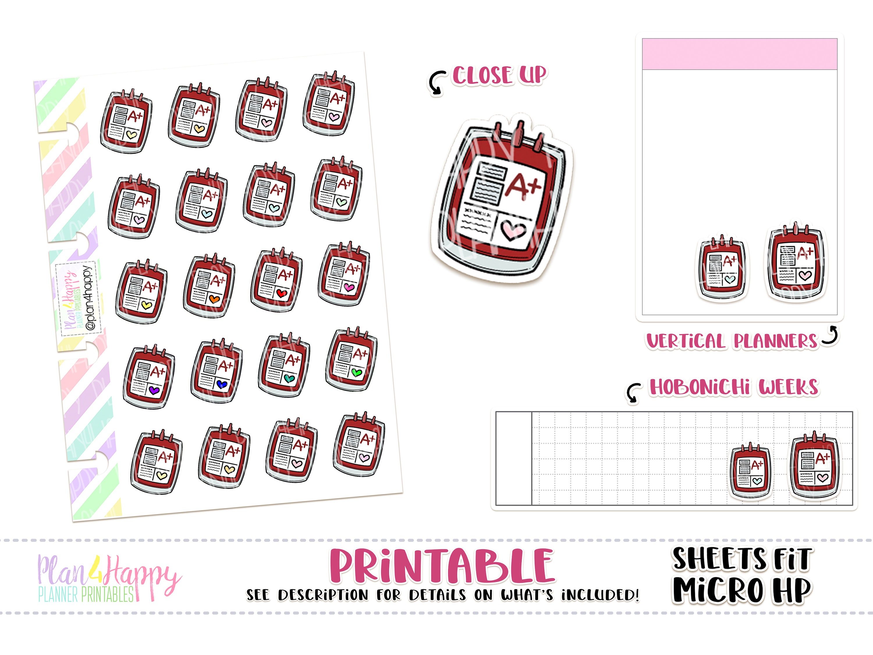 Blood Bag, Printable Planner Stickers, Sheets Fit Micro Happy Notes ...