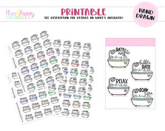 Printable Planner Stickers, Bath Stickers, Planner Stickers, Doodle Stickers, Cute Stickers, Hand Drawn Stickers, Planner Icons