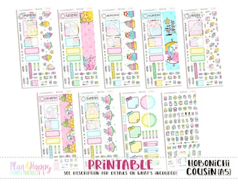 Hobonichi Cousin (A5) Daily Kit, Summer Friends Kit , Hobonichi Cousin Stickers, Hobonichi Stickers, Printable Planner Stickers