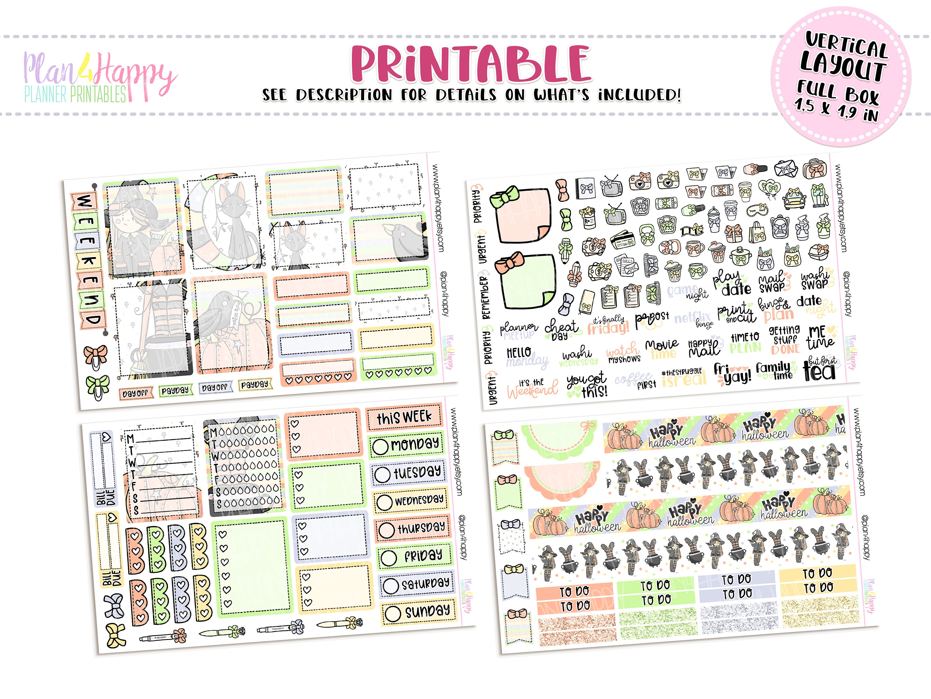 Printable Weekly Kit, Vertical Planner Weekly Kit, Halloween Weekly Kit ...