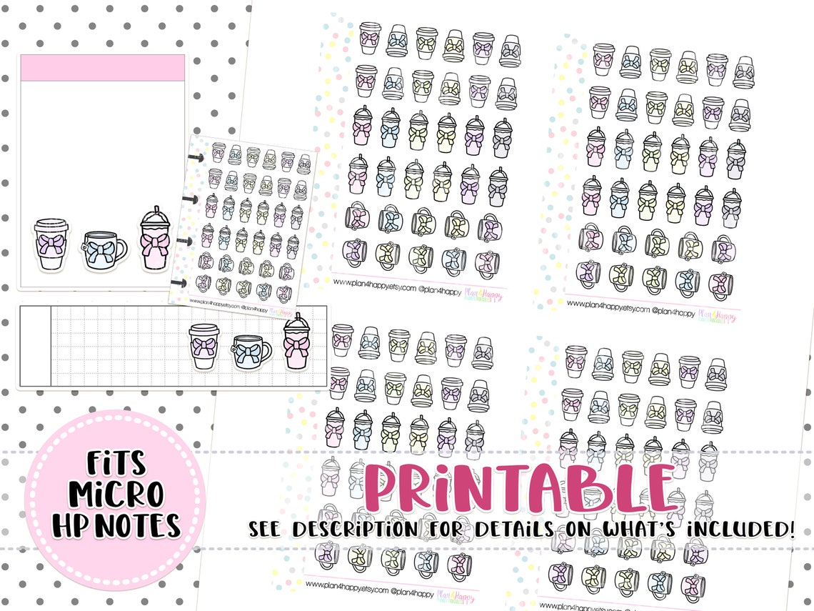 Printable Planner Stickers Drinks Stickers Fits Micro Happy | Etsy
