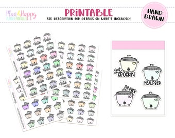 Printable Planner Stickers, Slow Cooker Stickers, Planner Stickers, Doodle Stickers, Cute Stickers, Hand Drawn Stickers, Planner Icons