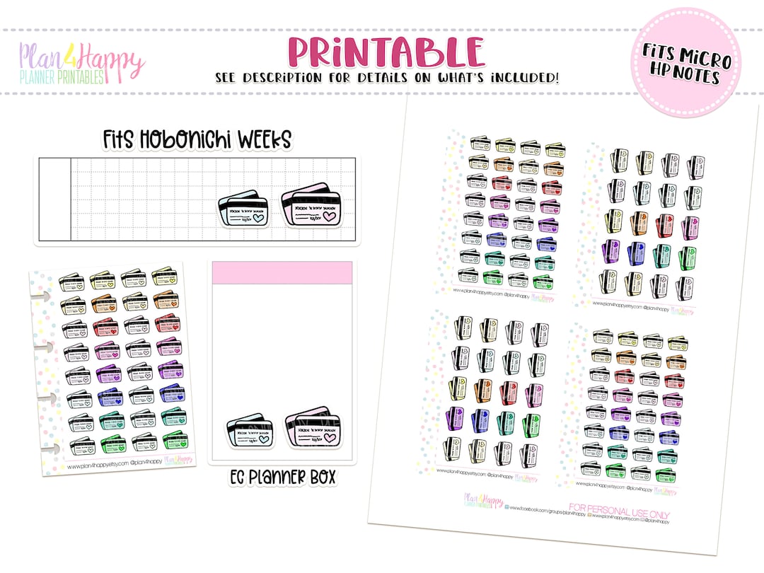 Printable Planner Stickers Credit Cards Stickers Fits Micro - Etsy