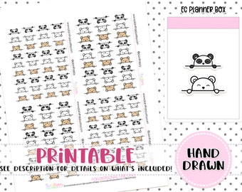 Printable Planner Stickers, Peekaboo Bears, Doodle Stickers, Printable Doodle Stickers, Hand Drawn Stickers, Peekaboo Stickers