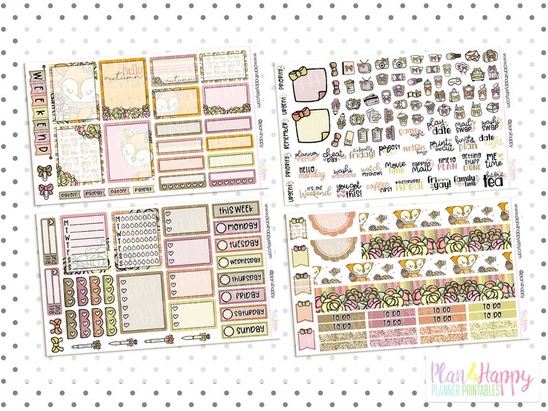 Printable Weekly Kit, Vertical Planner Weekly Kit, Fall Fox Weekly Kit ...