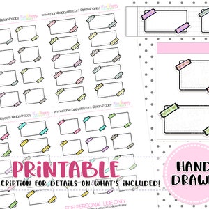 Printable, Washi Boxes, Fit Hobonichi Weeks, Printable Kawaii Stickers, Printable Planner Stickers, Doodle Stickers, Hand Drawn Stickers