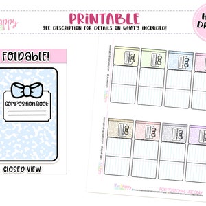 Printable, FOLDABLE Boxes, Fit Most Planners, Composition Notebook Foldable Boxes, Printable Planner Stickers, Hand Drawn Stickers