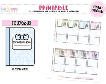 Printable, FOLDABLE Boxes, Fit Most Planners, Composition Notebook Foldable Boxes, Printable Planner Stickers, Hand Drawn Stickers