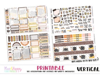 Printable Weekly Kit, Vertical Planner Weekly Kit, Pumpkin Spice Cats Weekly Kit, Printable Planner Stickers, Printable Stickers