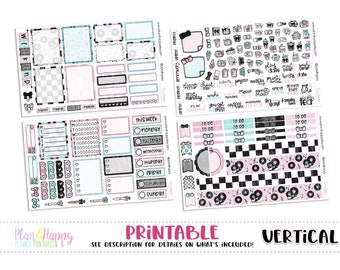 Printable Weekly Kit, Vertical Planner Weekly Kit, 50s Diner Weekly Kit, Printable Planner Stickers, Printable Stickers