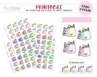 Etiquetas engomadas del planificador imprimibles, pegatinas de comestibles, pegatinas del planificador, pegatinas de garócula, pegatinas lindas, pegatinas dibujadas a mano, iconos del planificador