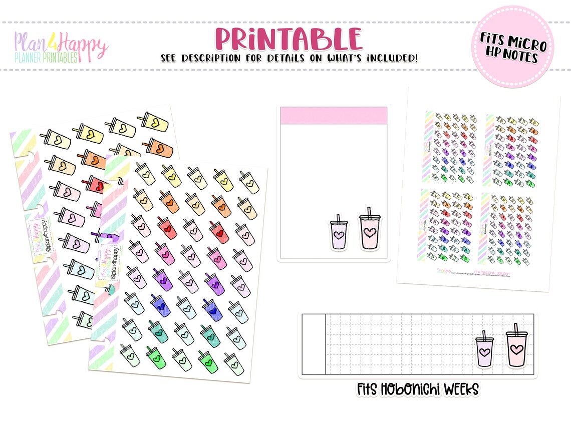 Printable Planner Stickers, Coffee Cup Stickers, Fits Micro Happy Notes