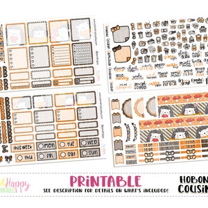 Hobonichi Cousin (A5) Kit semanal, Kit semanal de Hedgies de outono, adesivos de planejador para impressão, Kit semanal para impressão, Kit semanal de Hobonichi