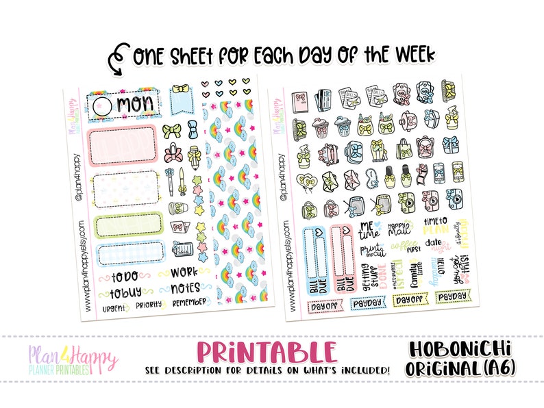 Printable Planner Stickers Weekly Kit Kawaii Food Weekly Kit Hobonichi A6 Japanese Version Hobonichi Original Daily Kit A6